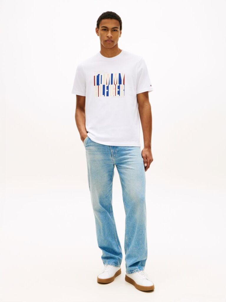 White Multicolour Logo Graphic Crew Neck T-Shirt  Men