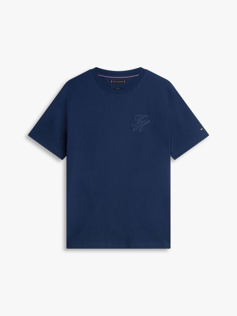 Blue Tonal Logo Embroidery Crew Neck T-Shirt  Men