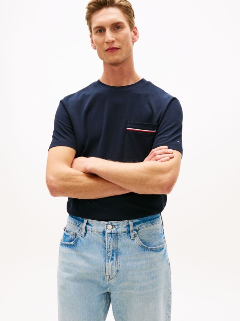 Blue Global Stripe Pocket Pique Jersey T-Shirt  Men