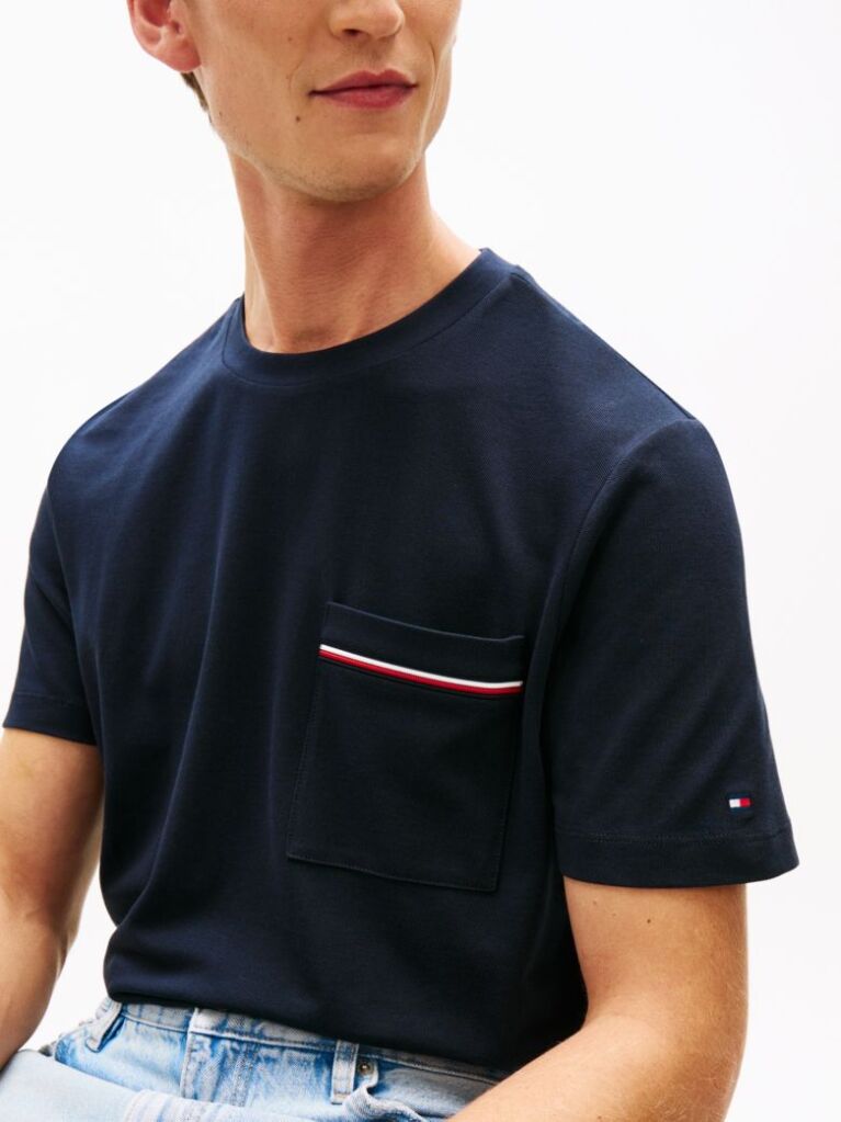 Blue Global Stripe Pocket Pique Jersey T-Shirt  Men