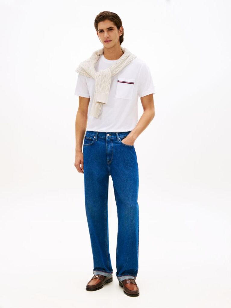 White Global Stripe Pocket Pique Jersey T-Shirt  Men