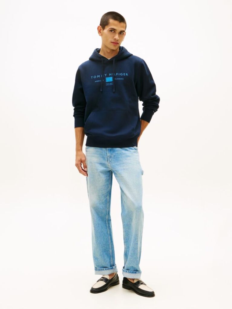Blue Logo Terry Drawstring Hoody  Men