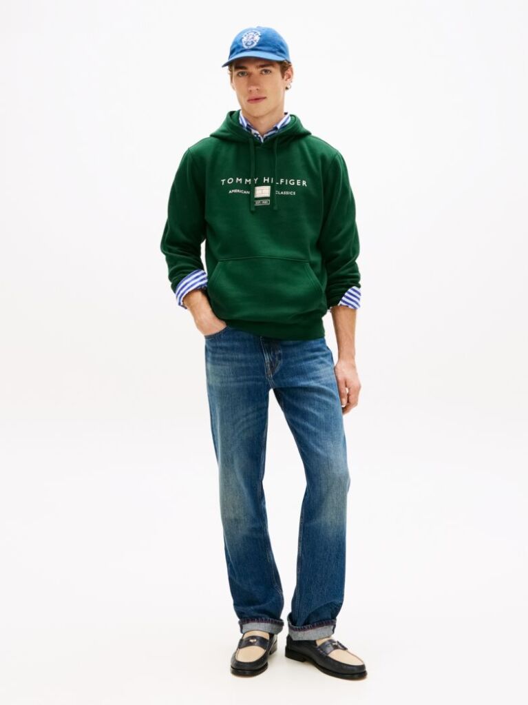 Green Logo Terry Drawstring Hoody  Men