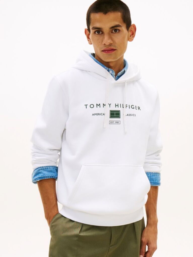 White Logo Terry Drawstring Hoody  Men