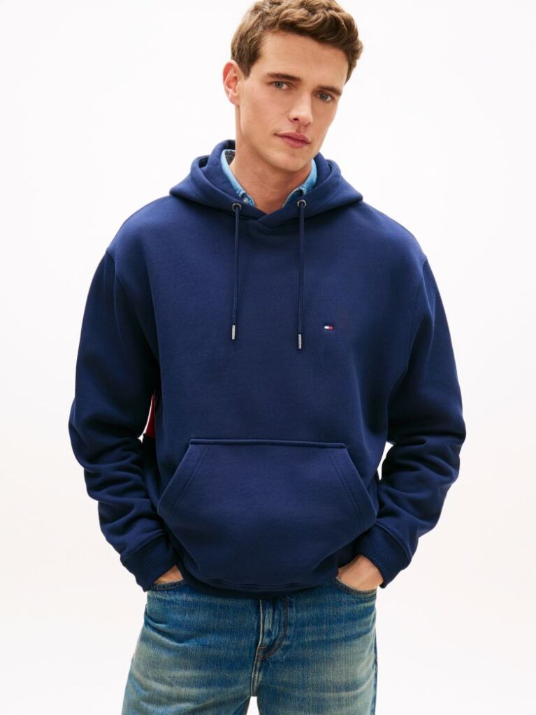 Blue Relaxed Back Flag Terry Hoody  Men