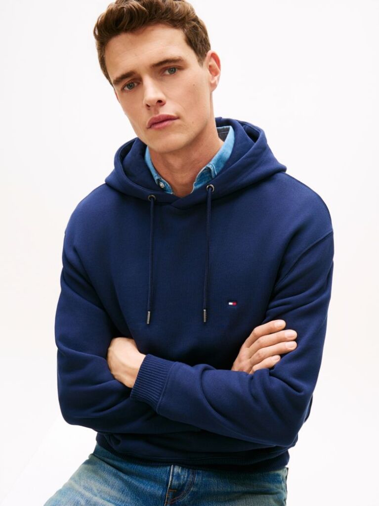 Blue Relaxed Back Flag Terry Hoody  Men