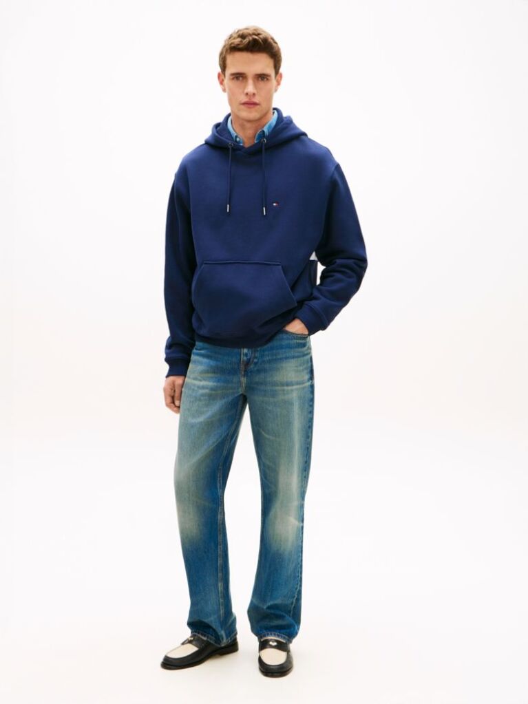 Blue Relaxed Back Flag Terry Hoody  Men