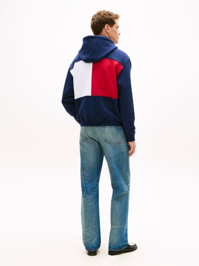 Blue Relaxed Back Flag Terry Hoody  Men
