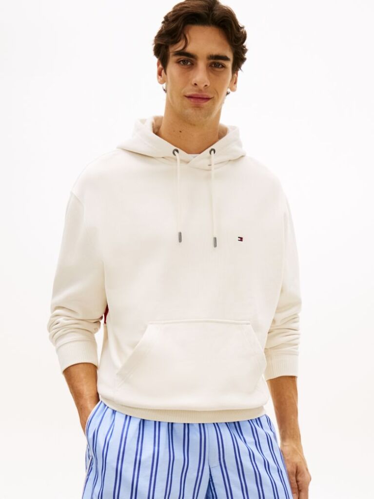 Beige Relaxed Back Flag Terry Hoody  Men