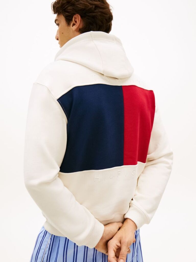 Beige Relaxed Back Flag Terry Hoody  Men