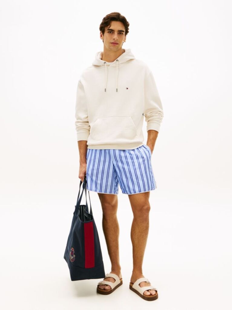 Beige Relaxed Back Flag Terry Hoody  Men