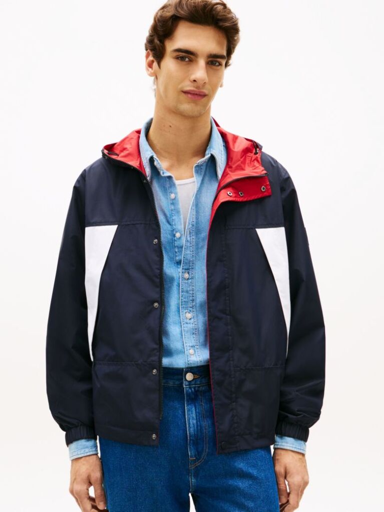 Blue Reversible Colour-Blocked Hooded Jacket  Men