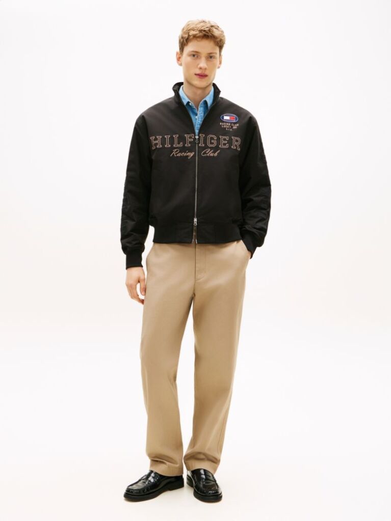 Black Logo Embroidery Racing Jacket  Men
