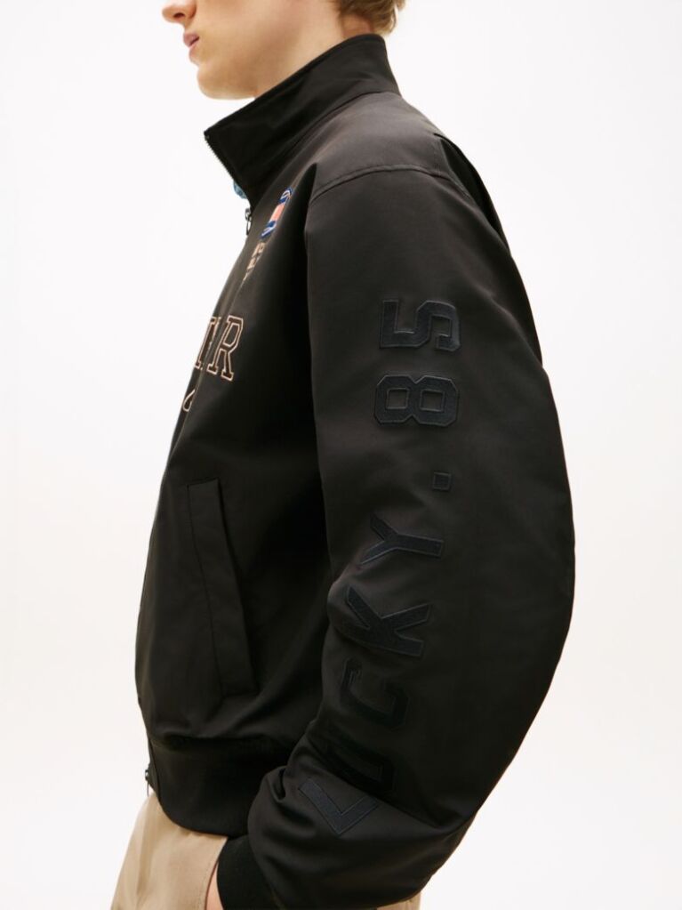 Black Logo Embroidery Racing Jacket  Men