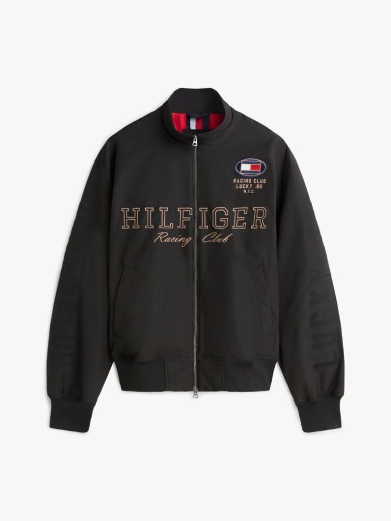 Black Logo Embroidery Racing Jacket  Men