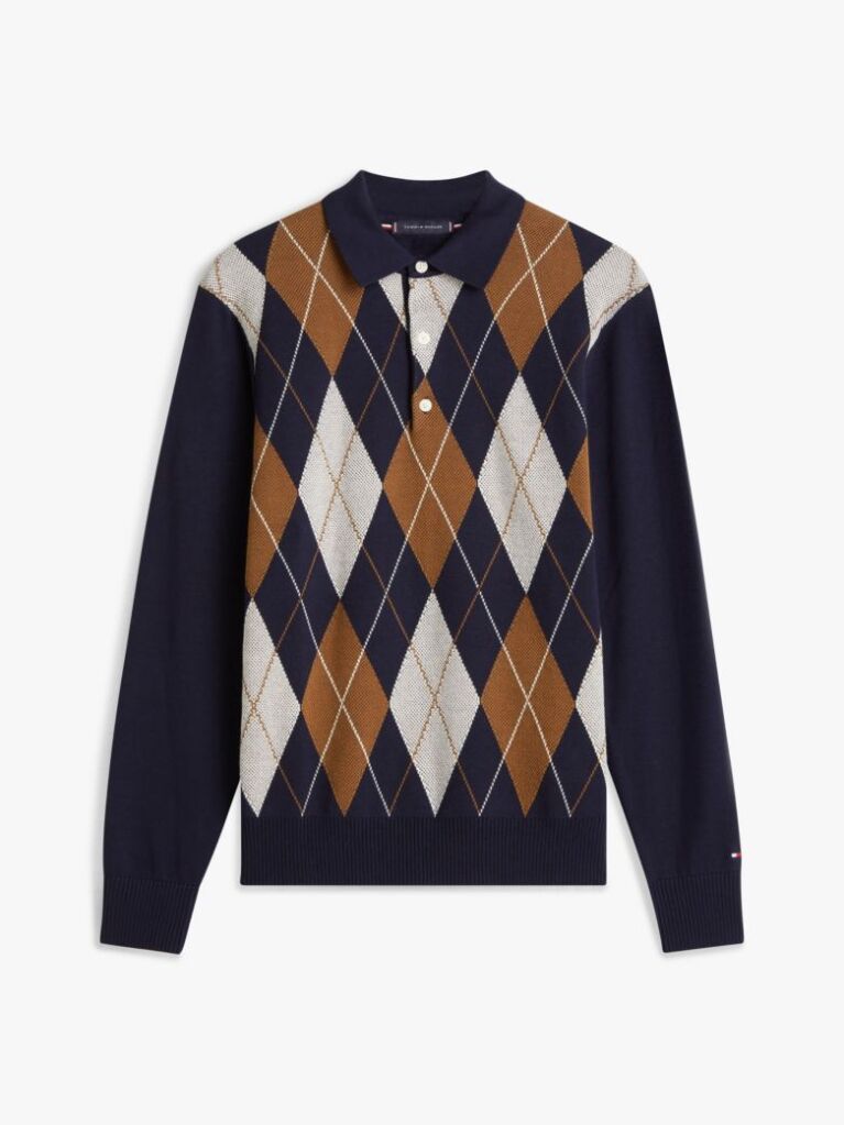 Blue Argyle Rugby Collar Jumper  Men