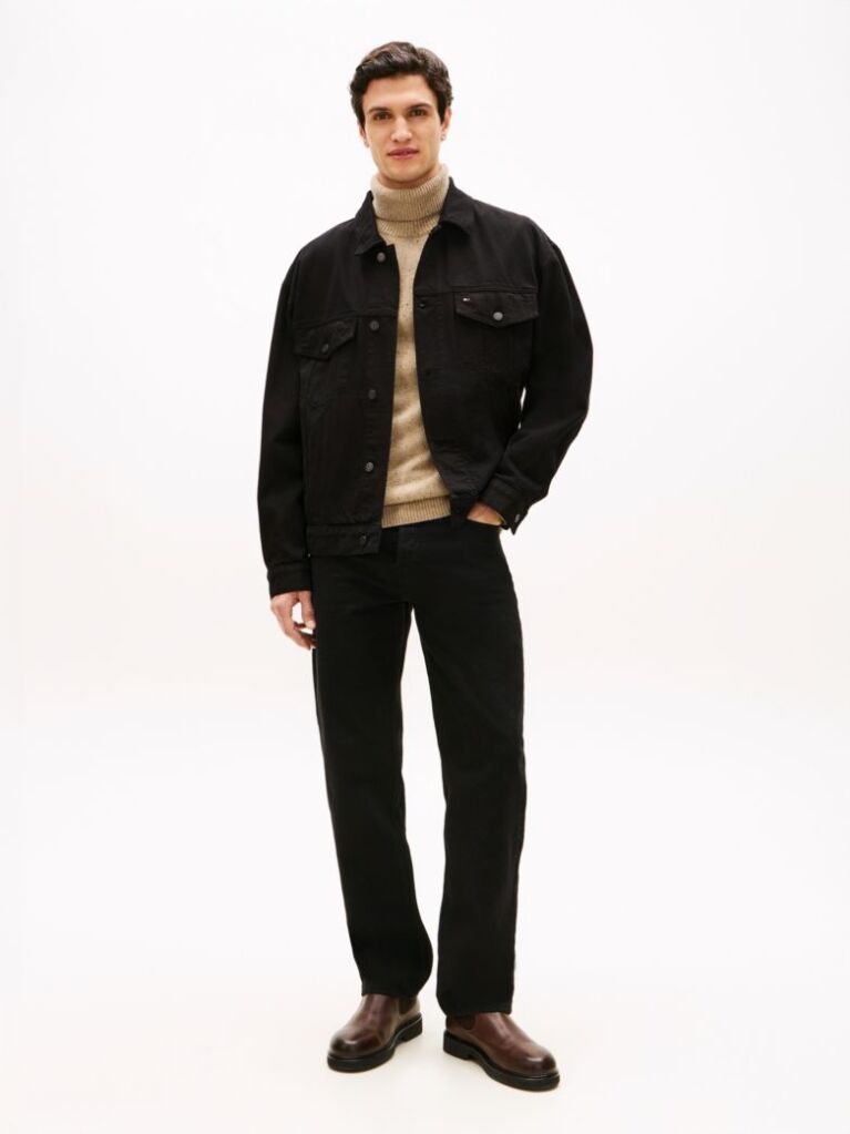 Black Relaxed Washed Denim Trucker Jacket  Men