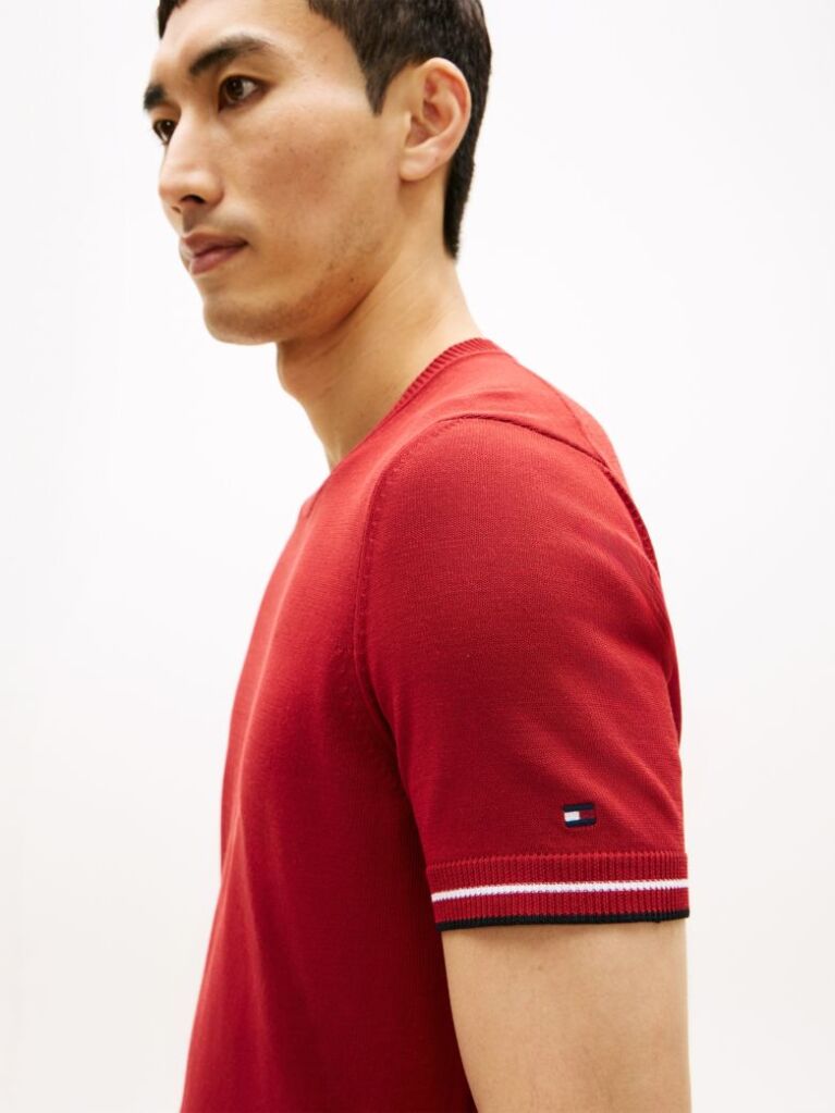Red Smart Casual Tipped Technical Knit T-Shirt  Men