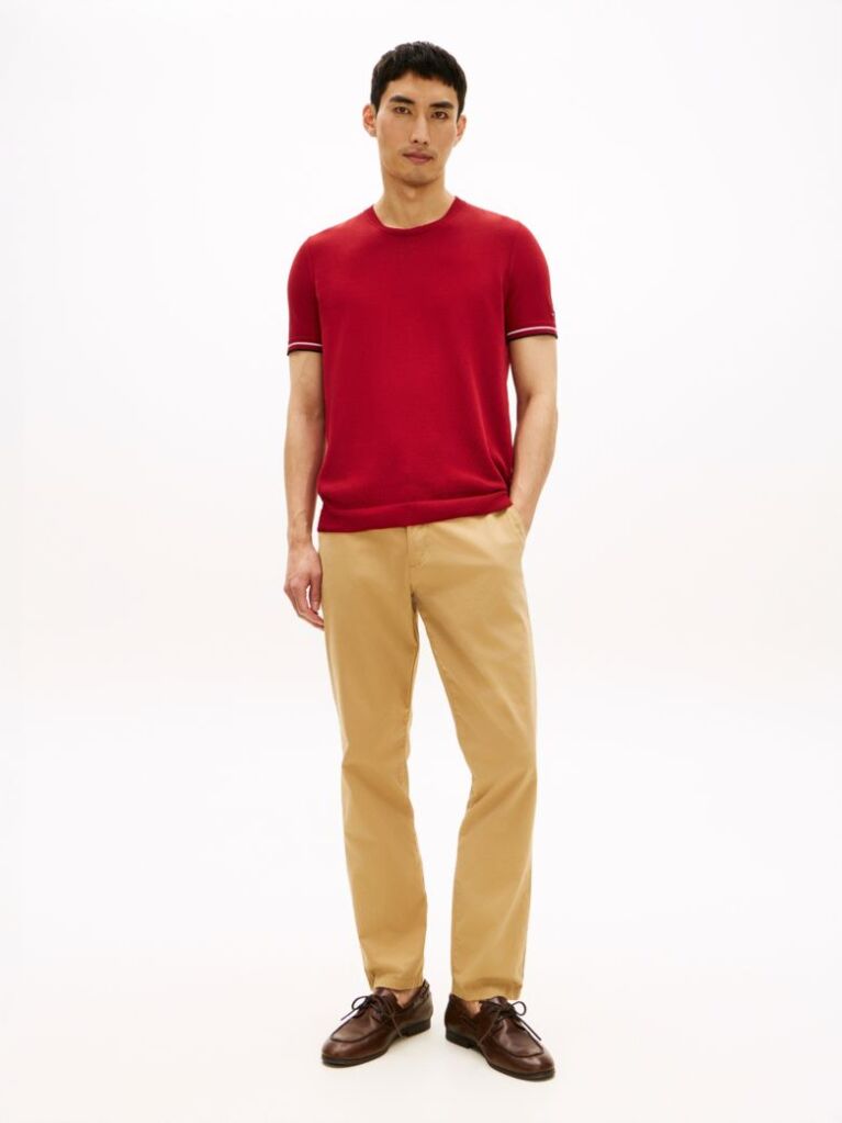Red Smart Casual Tipped Technical Knit T-Shirt  Men