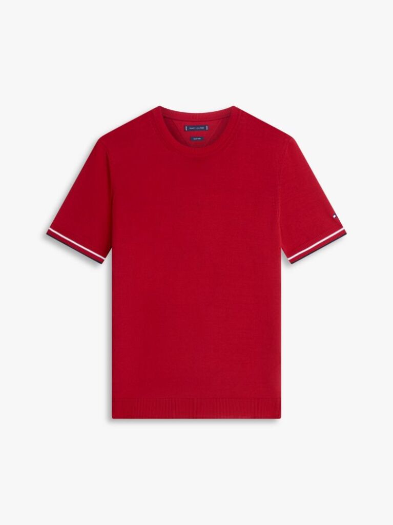 Red Smart Casual Tipped Technical Knit T-Shirt  Men