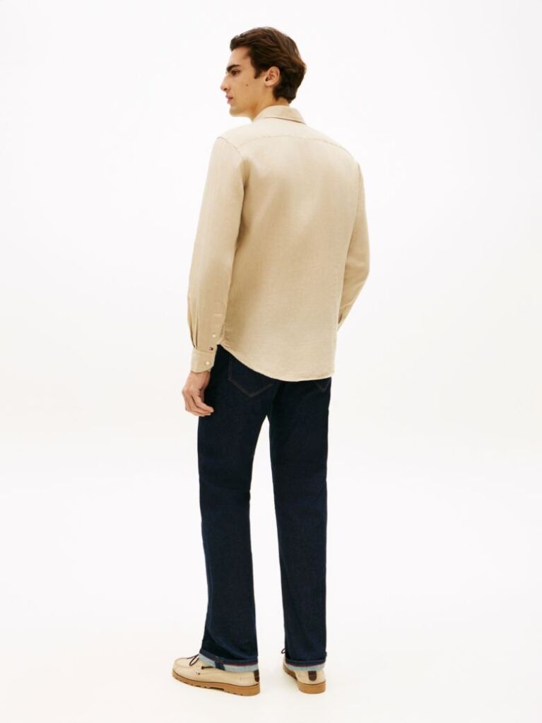 Μπεζ Smart Casual Λινό Πουκάμισο Σε Slim Γραμμή  Άνδρες