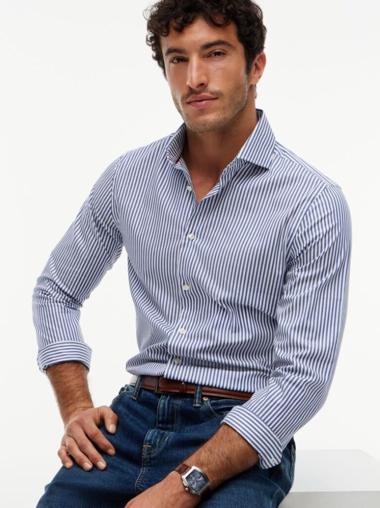 Μπλε Smart Casual Ριγέ Πουκάμισο Σε Slim Γραμμή  Άνδρες
