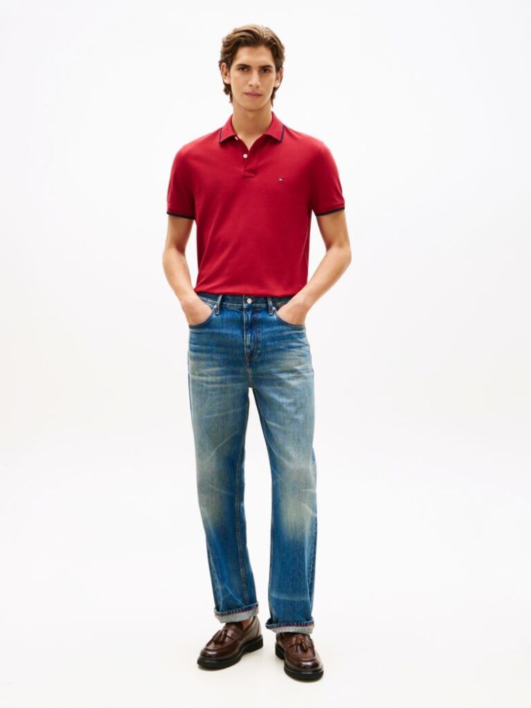 Red Regular Fit Tipped Pique Polo Shirt  Men