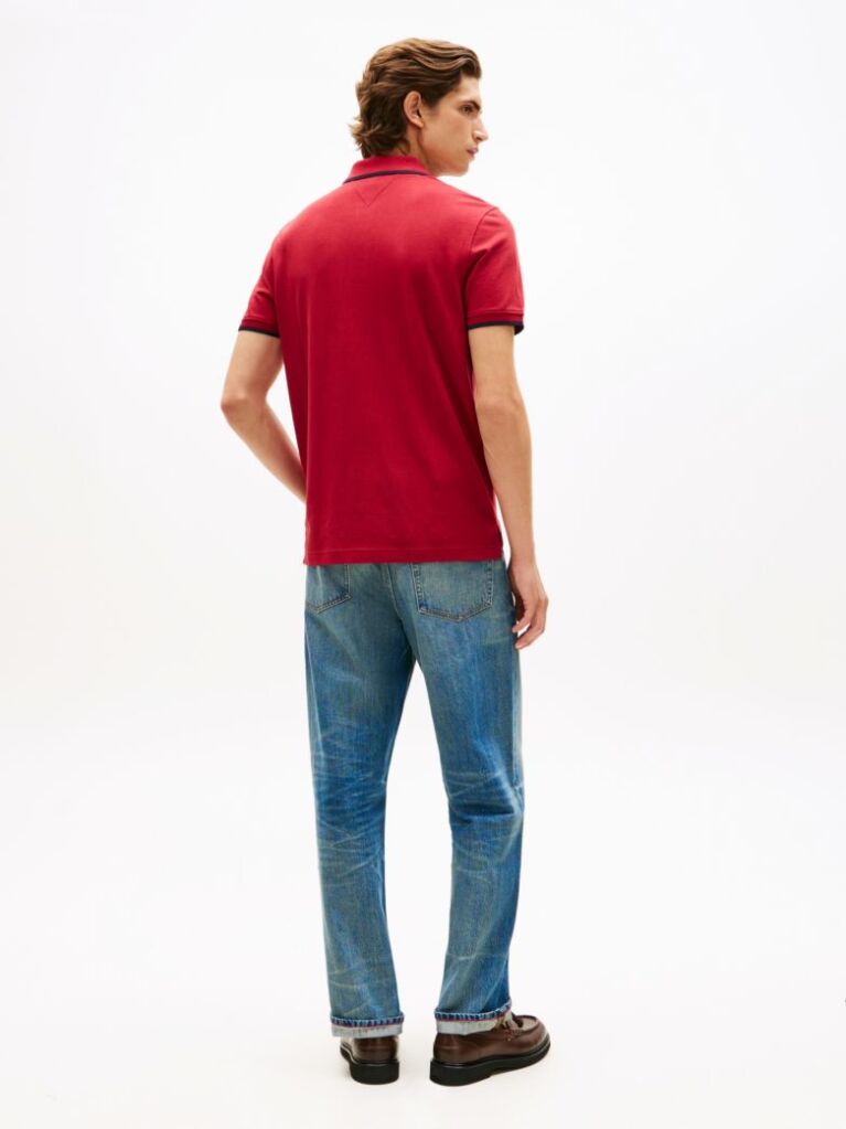 Red Regular Fit Tipped Pique Polo Shirt  Men