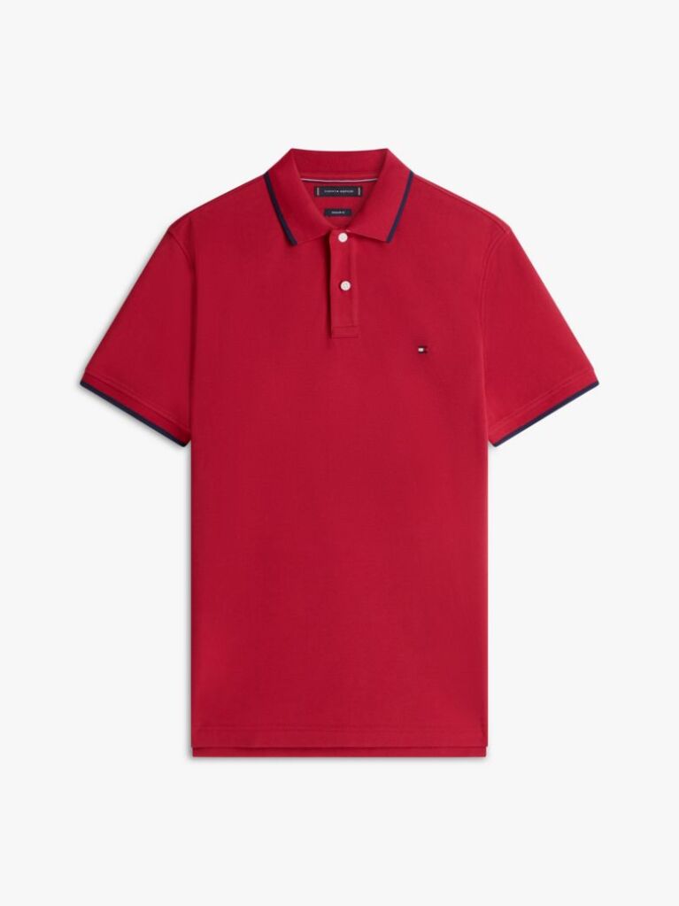 Red Regular Fit Tipped Pique Polo Shirt  Men