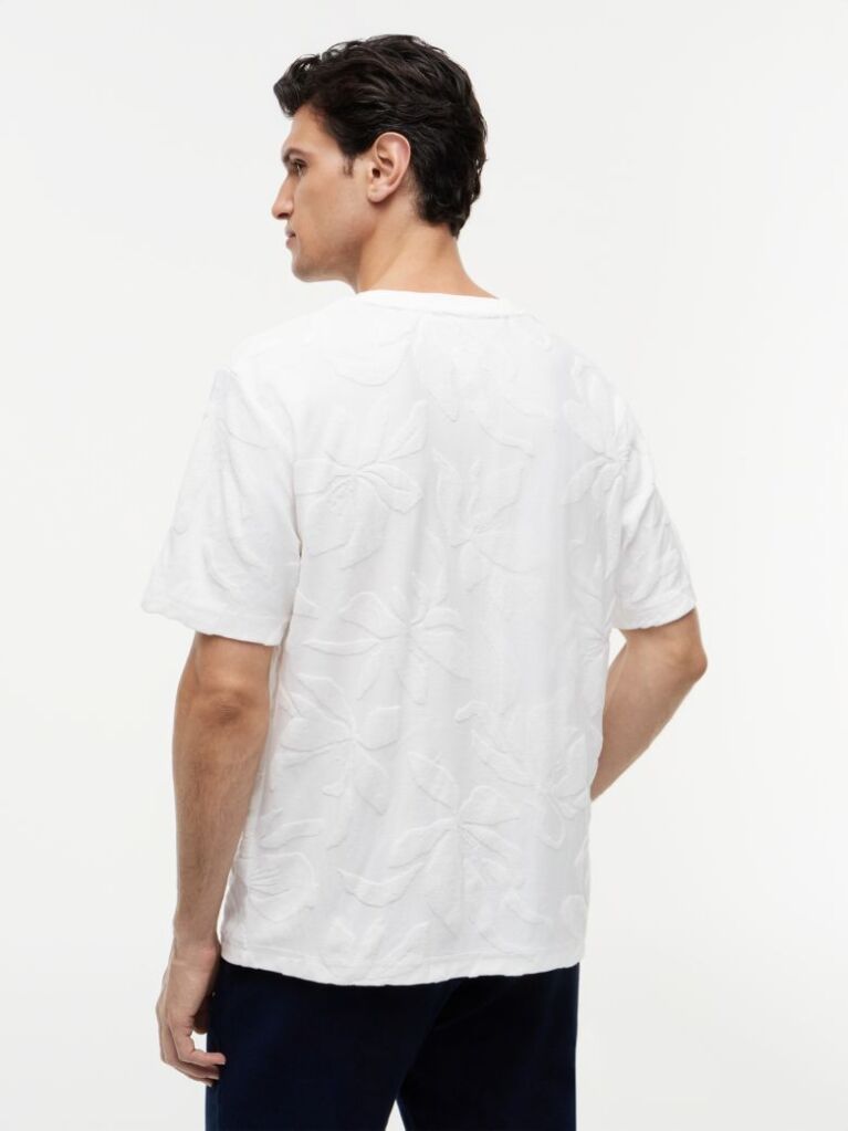 White Towelling Jacquard Relaxed Crew Neck T-Shirt  Men