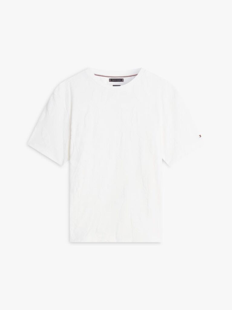 White Towelling Jacquard Relaxed Crew Neck T-Shirt  Men