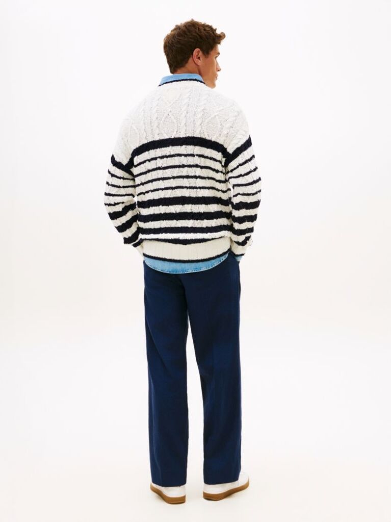 Multi Cable Knit Breton Stripe Flag Jumper  Men
