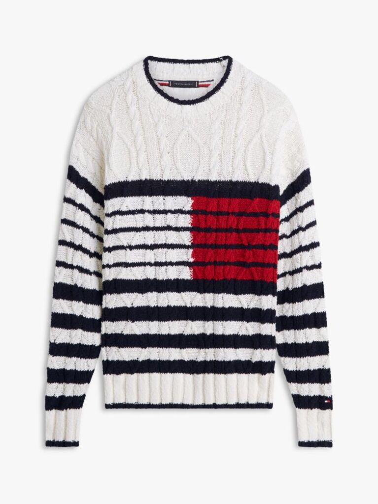 Multi Cable Knit Breton Stripe Flag Jumper  Men