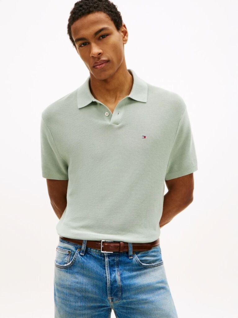 Green Relaxed Fit Knit Polo Shirt  Men
