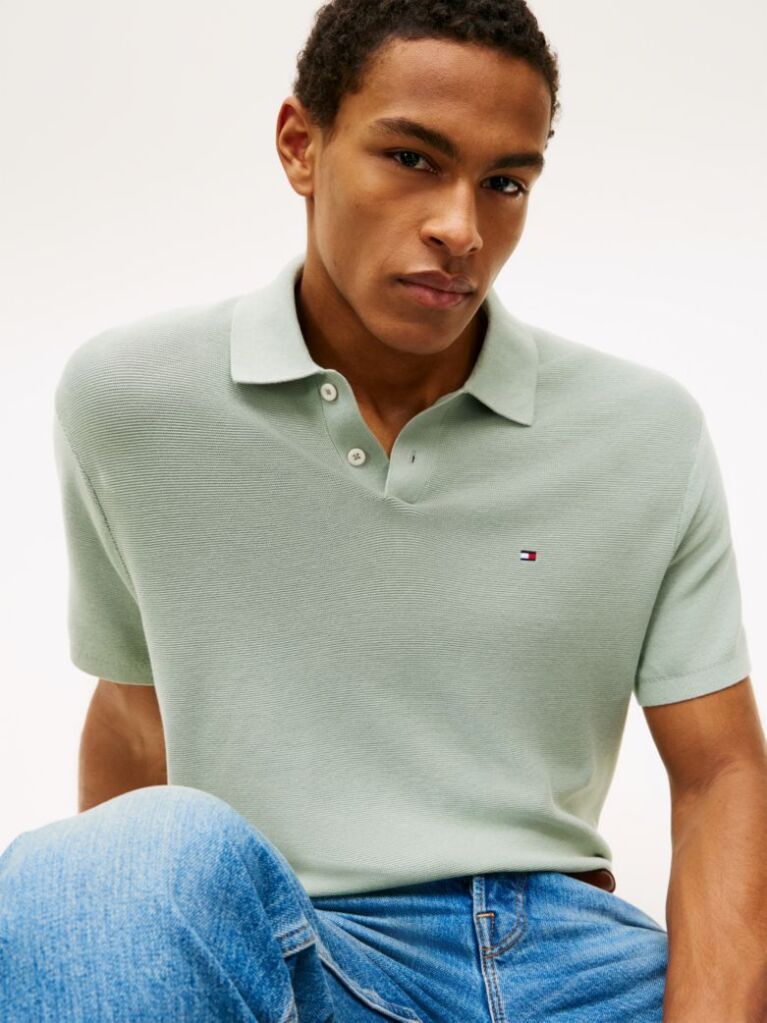 Green Relaxed Fit Knit Polo Shirt  Men