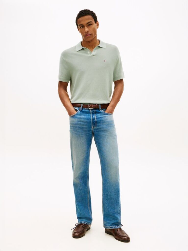 Green Relaxed Fit Knit Polo Shirt  Men