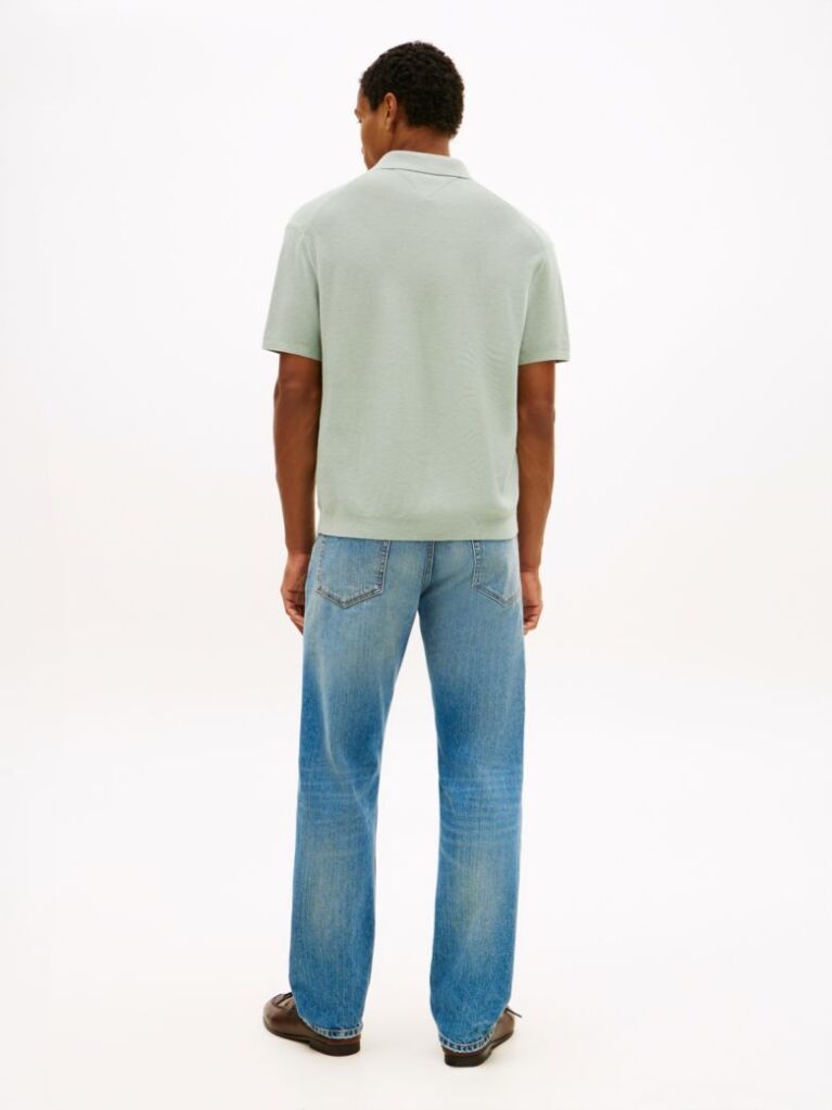 Green Relaxed Fit Knit Polo Shirt  Men