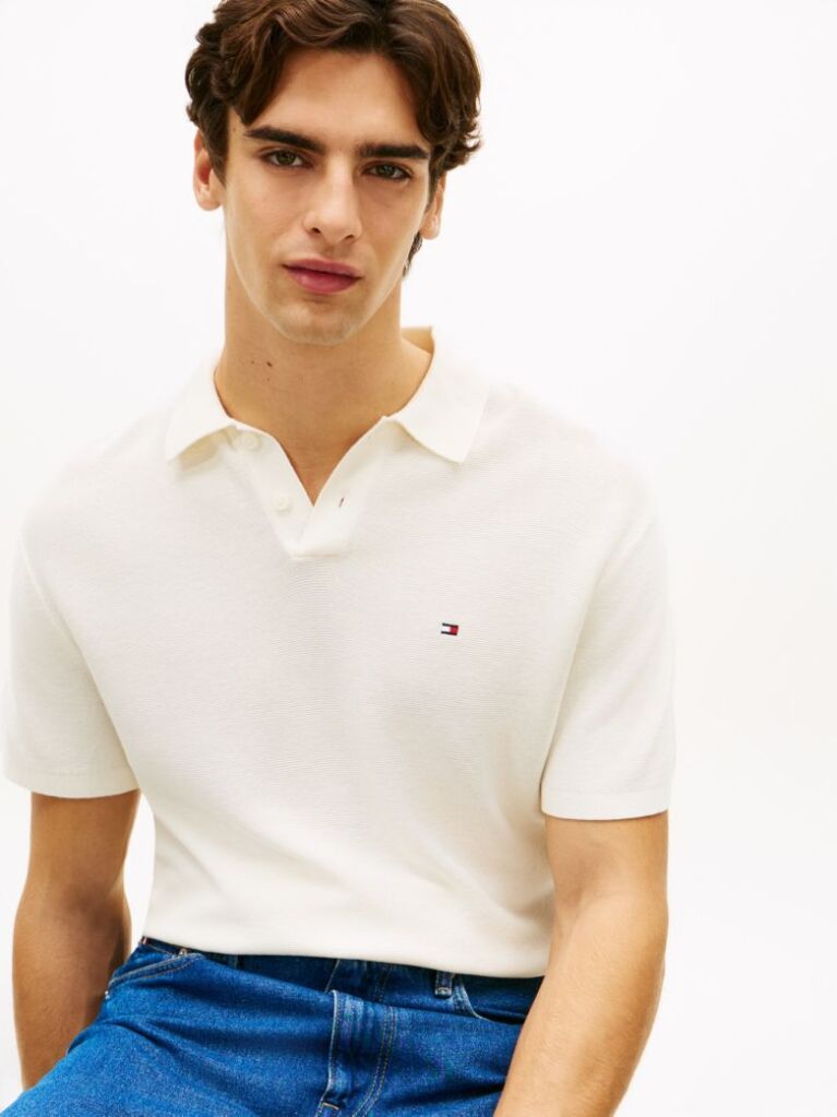 Beige Relaxed Fit Knit Polo Shirt  Men
