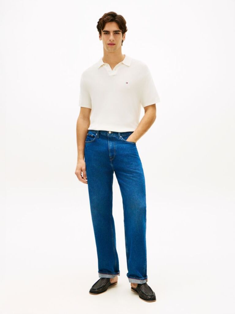 Beige Relaxed Fit Knit Polo Shirt  Men