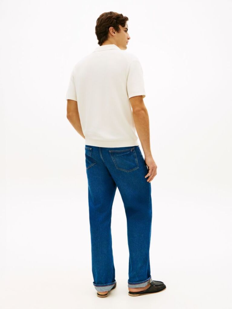 Beige Relaxed Fit Knit Polo Shirt  Men