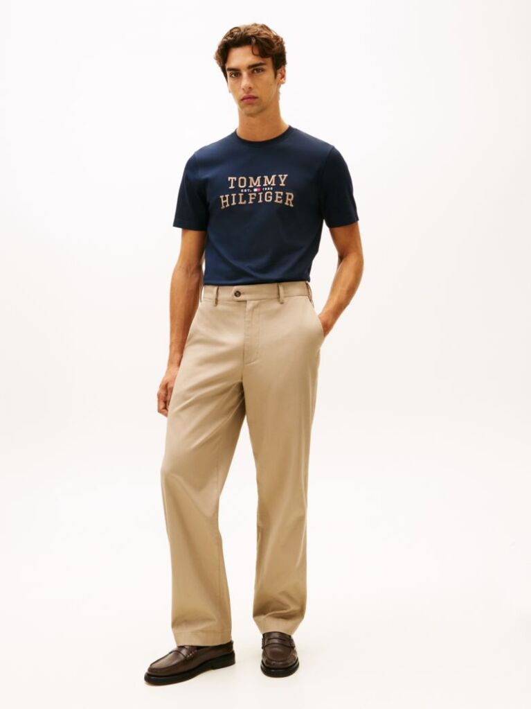 Μπλε T-Shirt Με Κλασική Λαιμόκοψη Και Κεντητό Λογότυπο  Άνδρες