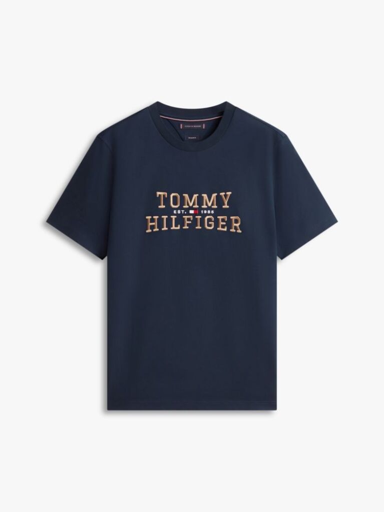 Μπλε T-Shirt Με Κλασική Λαιμόκοψη Και Κεντητό Λογότυπο  Άνδρες