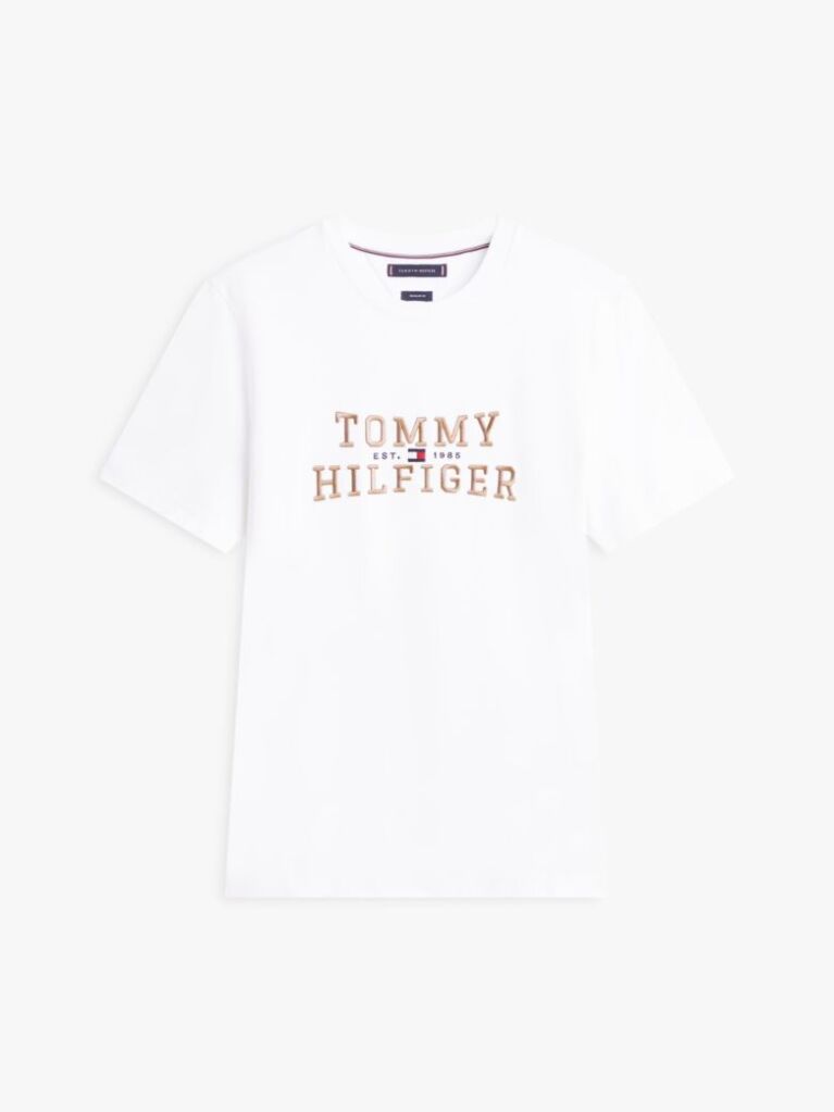Άσπρο T-Shirt Με Κλασική Λαιμόκοψη Και Κεντητό Λογότυπο  Άνδρες