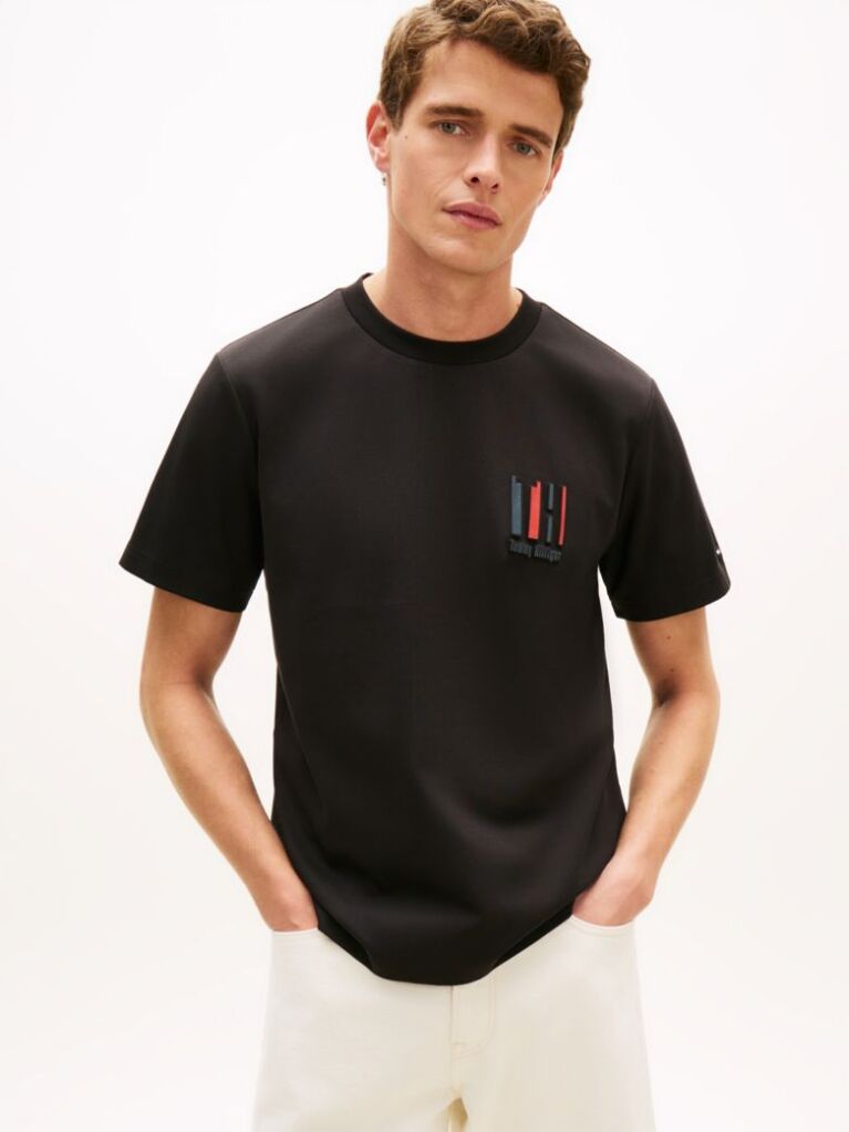 Black This T-shirt is made from performance stretch Pima cotton and given an extra tactile touch by the embossed logo.  Men