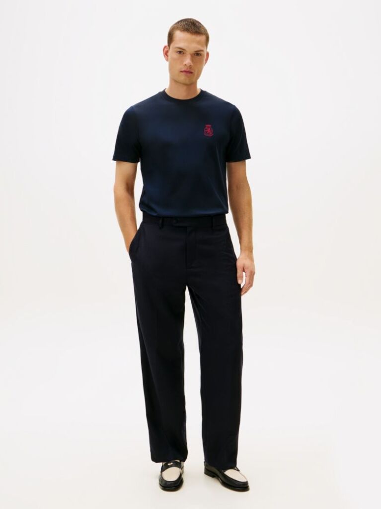 Blue TH Crest Embroidery Interlock Knit T-Shirt  Men