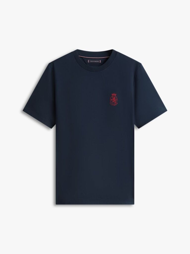 Blue TH Crest Embroidery Interlock Knit T-Shirt  Men