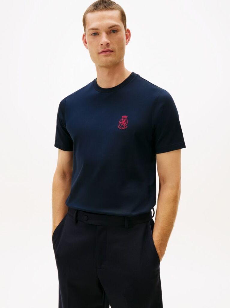 Blue TH Crest Embroidery Interlock Knit T-Shirt  Men