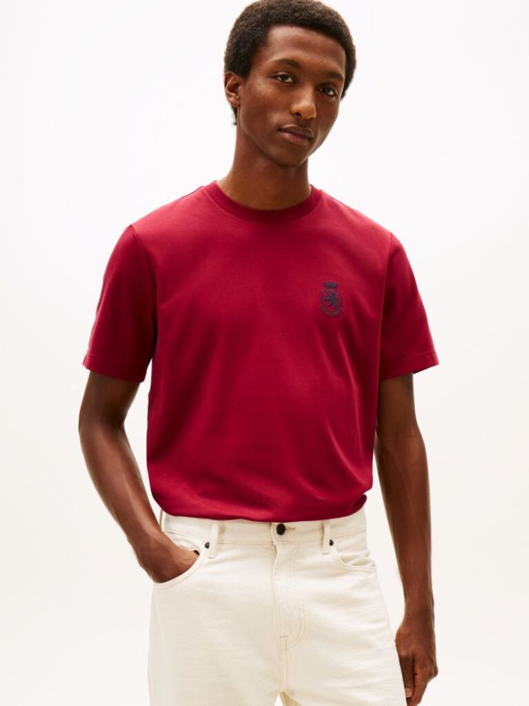 Red TH Crest Embroidery Interlock Knit T-Shirt  Men