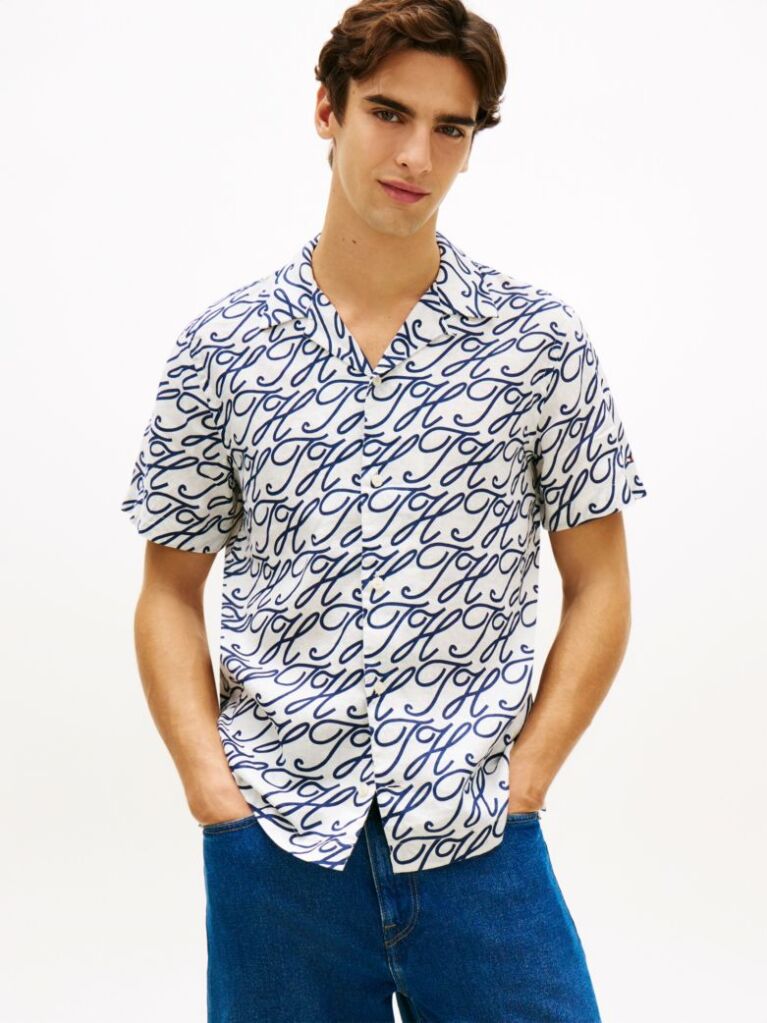 Multi Regular Fit Pure Linen Short Sleeve Shirt  Men