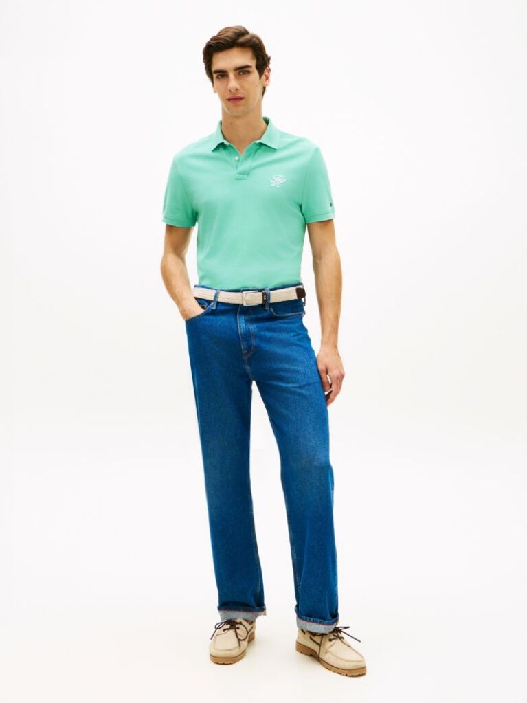 Blue Regular Fit Logo Pique Polo Shirt  Men